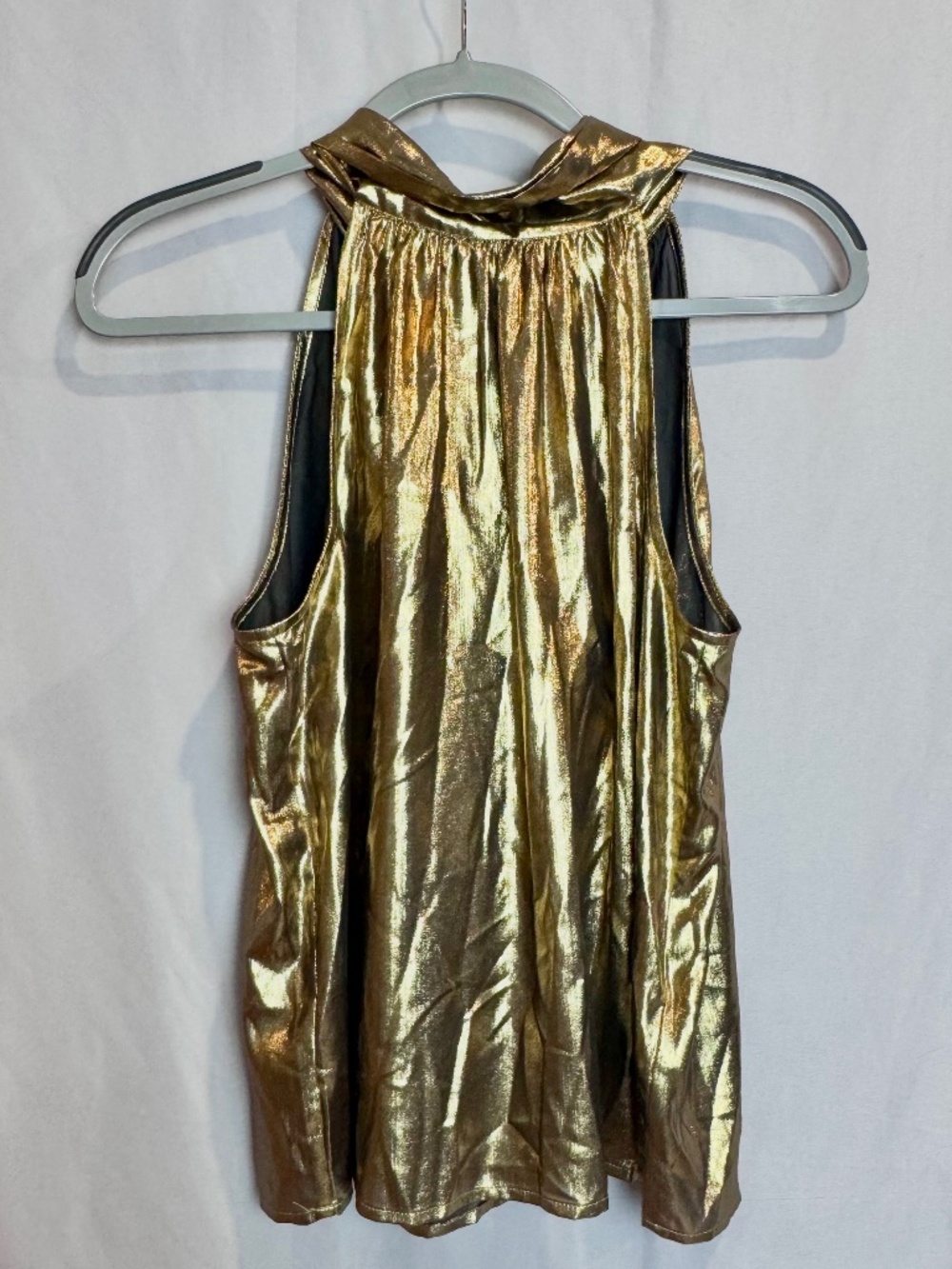 New With Tags: J. Crew Collection "Halter" Top w/Necktie in Gold Lame' - Sz. Med
